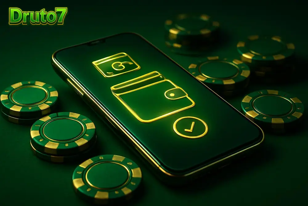 Druto7 bKash deposit — a glowing smartphone with mobile-wallet icons surrounded by poker chips Druto7 bKash deposit — a glowing smartphone with mobile-wallet icons surrounded by poker chips