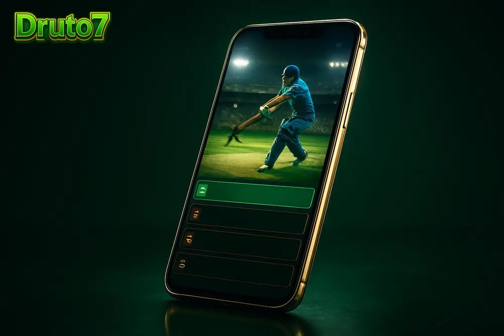 Druto7 cricket betting โ a smartphone showing a live cricket match with betting markets listed Druto7 cricket betting โ a smartphone showing a live cricket match with betting markets listed