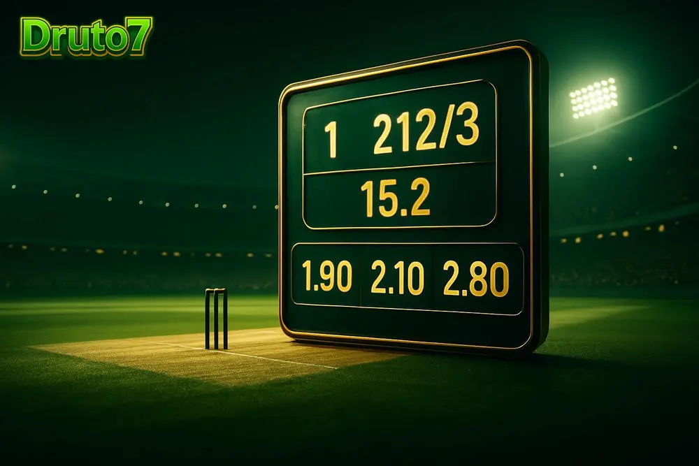 Druto7 cricket betting โ a cricket stadium at night with a glowing scoreboard and betting odds overlay Druto7 cricket betting โ a cricket stadium at night with a glowing scoreboard and betting odds overlay